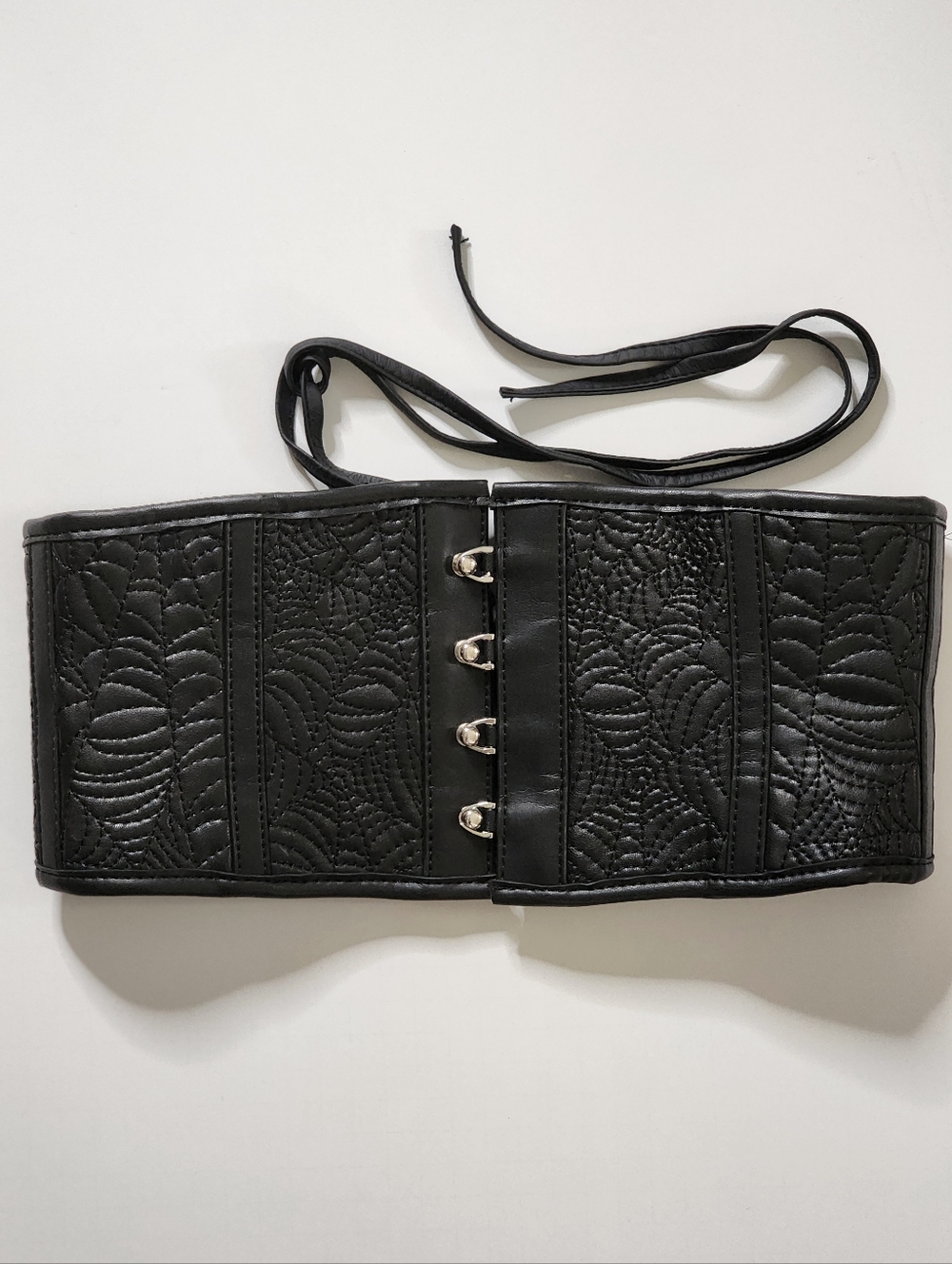 Black Web Embroidered Lace-Up Corset Belt